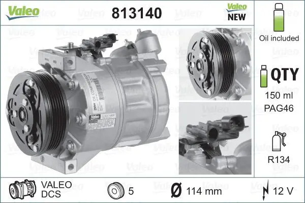 Compressore climatizzazione R 134a PAG 46 813140 VALEO per VOLVO FORD
