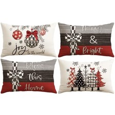Christmas Throw Pillow Covers Set of 4, Xmas Trees 20" x 12" Pack of 4 Red