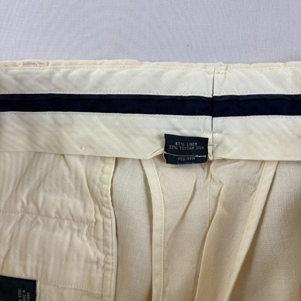 Pantalones de seda de lino Polo Ralph Lauren vintage para hombre 34x32 (34x27) pantalones marfil Foto 3 de 4