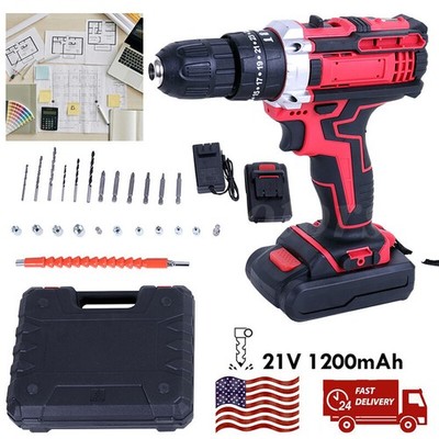 Cordless Drill Power 3/8'' Electric Screwdriver Brushless  Drill Set w/2Batteries