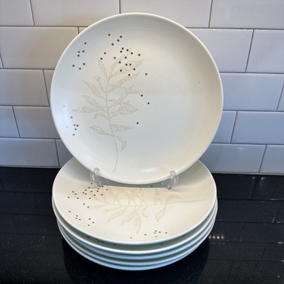 Thomas O Brien Snow Leaf 10-3/4  Dinner Plates Set of 6   Gold Vintage Modern