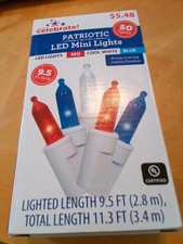 Patriotic Mini Lights Indoor/Outdoor 50 count white wire Way To Celebrate new