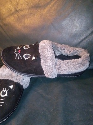 Skechers Bobs Women's 8.5 Too Cozy Meow Cat Black Slippers Shoes SOFT FUR LINED