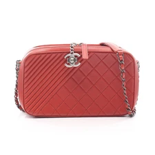 CHANEL Coco Boy Camera Bag Shoulder Bag Lambskin Red Brown Antique #RC1303