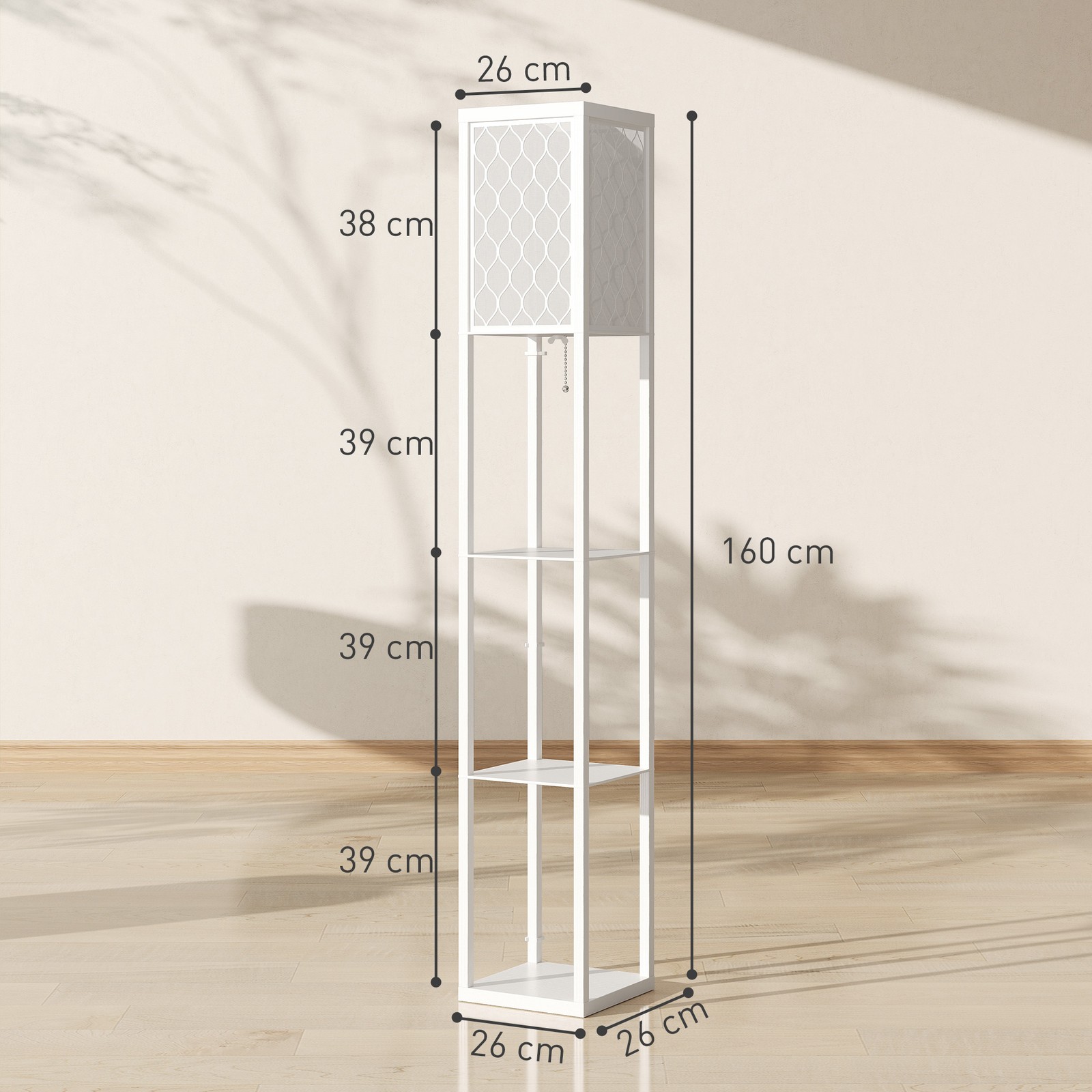 Lampada da Terra 2 in 1 Moderna con 3 Ripiani, Attacco E27, 26 x 26 x 160 cm, Bi foto 3