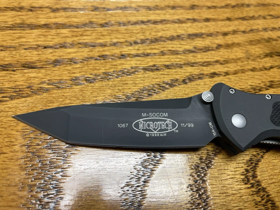 1999 Early Microtech Mini Socom Black Tanto Signature Folding Pocket Knife + Mat - Image 3 of 4