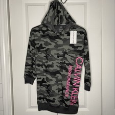NWT Calvin Klein Jeans Performance Hoodie Medium 8/10 Girls Tunic Gray Camo New