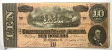 1864 $10 CSA CONFEDERATE STATES OF AMERICA CURRENCY NOTE RICHMOND 53593