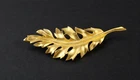 Vintage Gold Tone Leaf Brooch Pin Nature Autumn Fall Statement Jewelry
