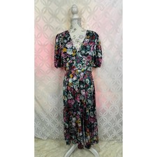 Alexia Admor Floral Satin V-neck Puff Sleeve Midi Dress Size 6 NWT