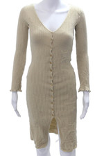 M Missoni Women Bodycon Sweater Dress Beige V Neck Long Sleeve Size 40
