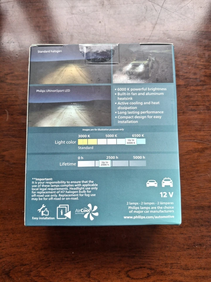 Philips UltinonSport LED Blanco 6000K H7 Dos Bombillas Faro Luz Baja Reemplazar Ajuste Foto 2 de 2