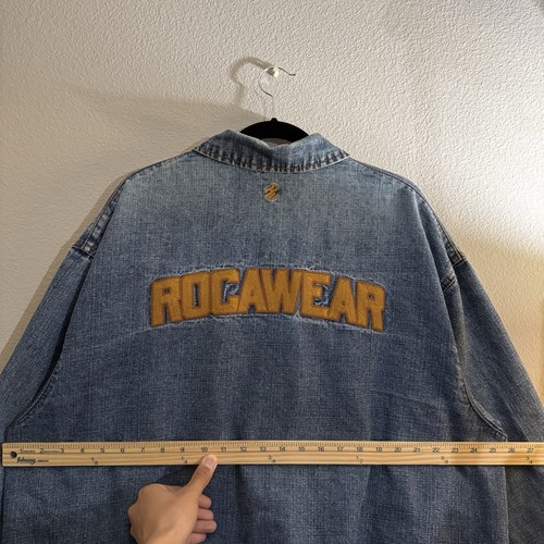 VTG Rocawear Denim Jacket Men’s XX-Large Button Up Embroidered Logo 2000s Y2K - Picture 7 of 8