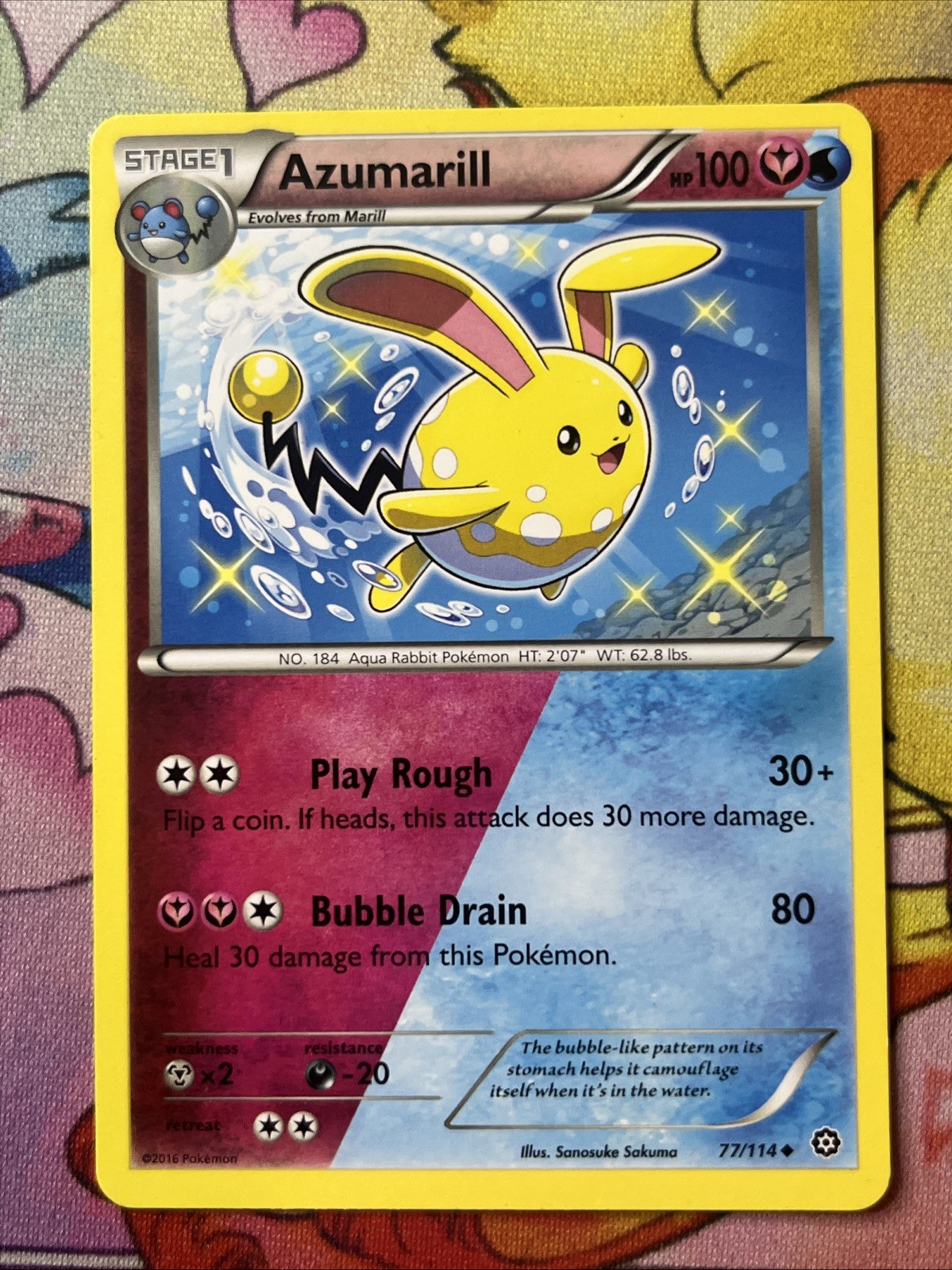 Azumarill 77/114 2016 XY Steam Siege Pokemon Card TCG Shiny Non Holo - Nm/Vlp
