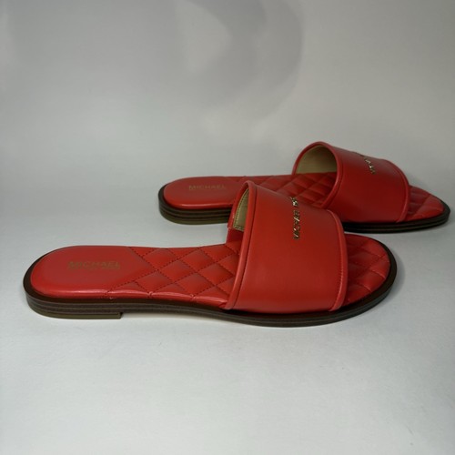 NWOB MICHAEL KORS Quilted Slide Sandal Signature Logo Red Size 8 - Picture 3 of 6