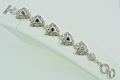 Natürlicher Rubin & Granat Billion Edelstein Sterlingsilber Armband - Adj. 7,5-8''