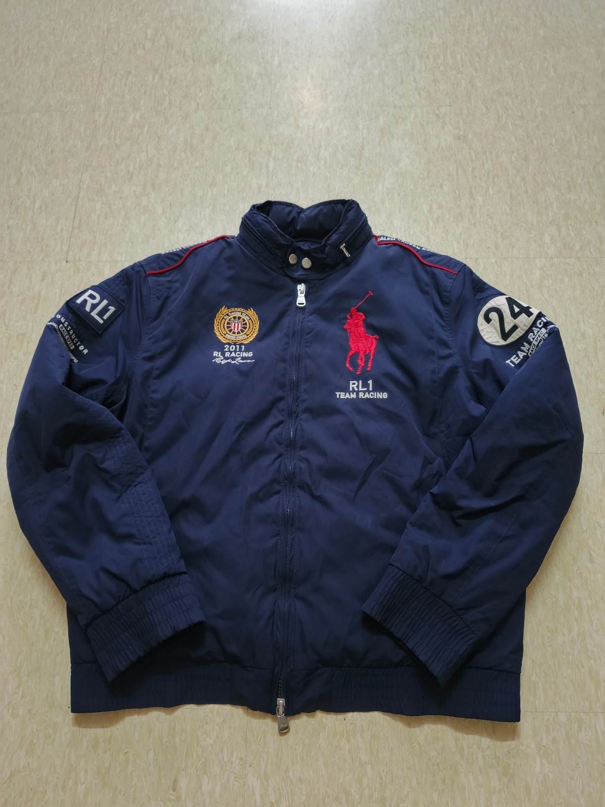 Vintage Polo Ralph Lauren RL1 Team Racing Bomber Jacket Big Pony Navy Size L Y2K