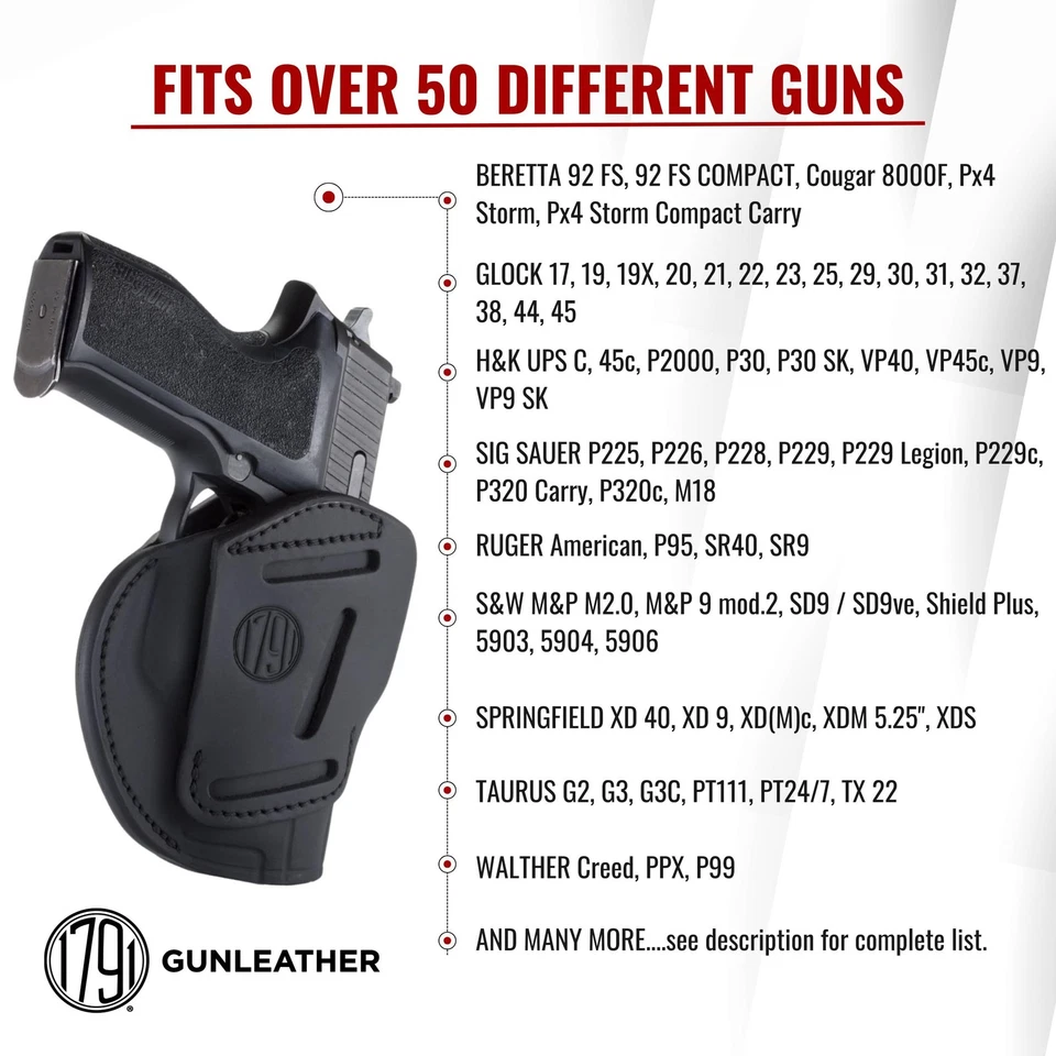 Funda de 3 vías para pistola de cuero ambidiestro OWB CCW - Co... Foto 3 de 4