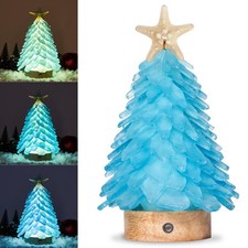 Blue Sea Glass Christmas Tree - Handcrafted Mini Christmas Tree with LED Ligh...
