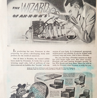 #ad 1944 Firestone Foamex Foam Advertisement Wizard Of Oz WW2 Era Furniture DWP7A $14.00