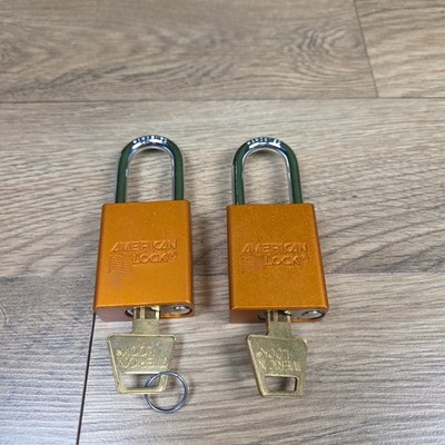 Lot Of 2 American Lock 1100 Series ORANGE Engraved With Key