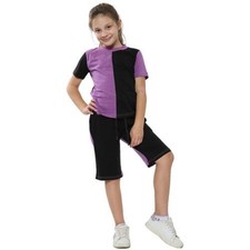 Kids Colour Contrast Panel Top Shorts Set Active Wear Girls Boys Age 5-13 yrs