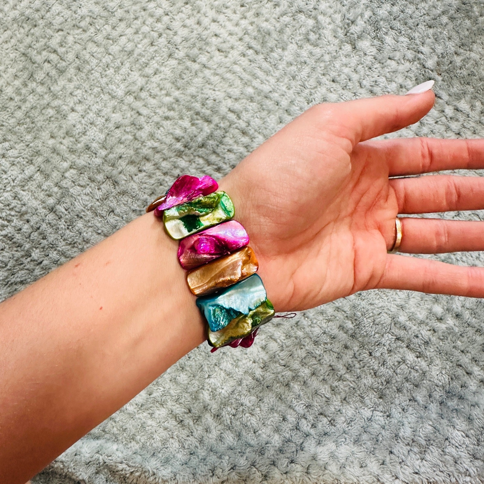 rainbow shell stone rectangular beaded stretch br… - image 2