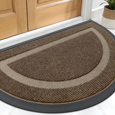 Rustic Farmhouse Half Round Rug Brown Mat Accent Carpet Door Way Entry