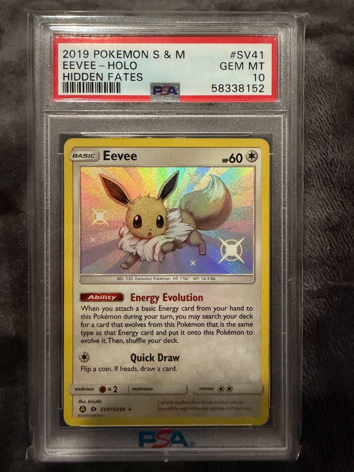 POKEMON EEVEE SUN MOON HIDDEN FATES SHINY VAULT SV41 PSA 10 GEM MINT