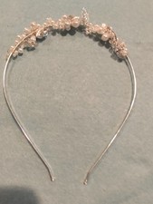 Bridal Headband Pearl Crystal Leaf Silver Tone