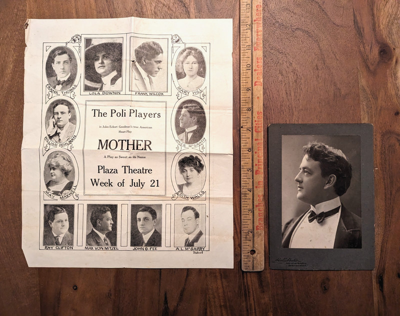 1890s Signed Cabinet Card MAX VON MITZEL Theater Actor +Large Poli Players Flyer