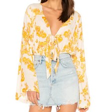 Intimately Free People Yellow Floral Print Tie Front Bodysuit Medium -NEW 