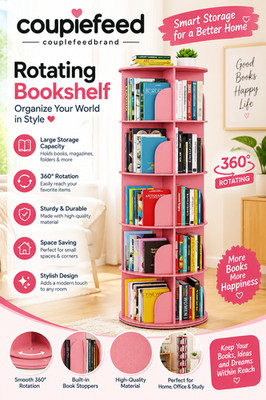 Pink 5-Tier Rotating Bookshelf Tower - 360° Spinning Bookcase Organizer