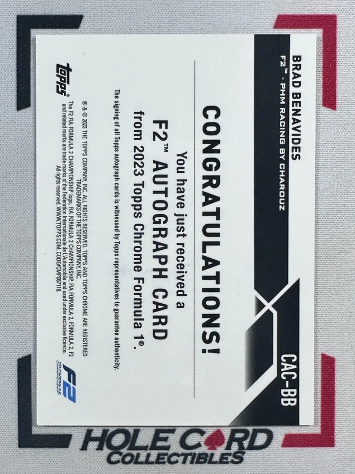 BRAD BENAVIDES 2023 Topps Chrome F1 F2 #CAC-BB Auto Gold Wave Refractor 21/50 - Image 2 of 3