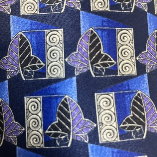 LANVIN PARIS Blue Leaf Print Silk Tie Made In France READ - Picture 3 of 9