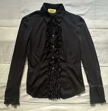Y2K Juicy Couture Ruffle long Sleeve Button Down Shirt Ruffle Cuffs Logo RARE