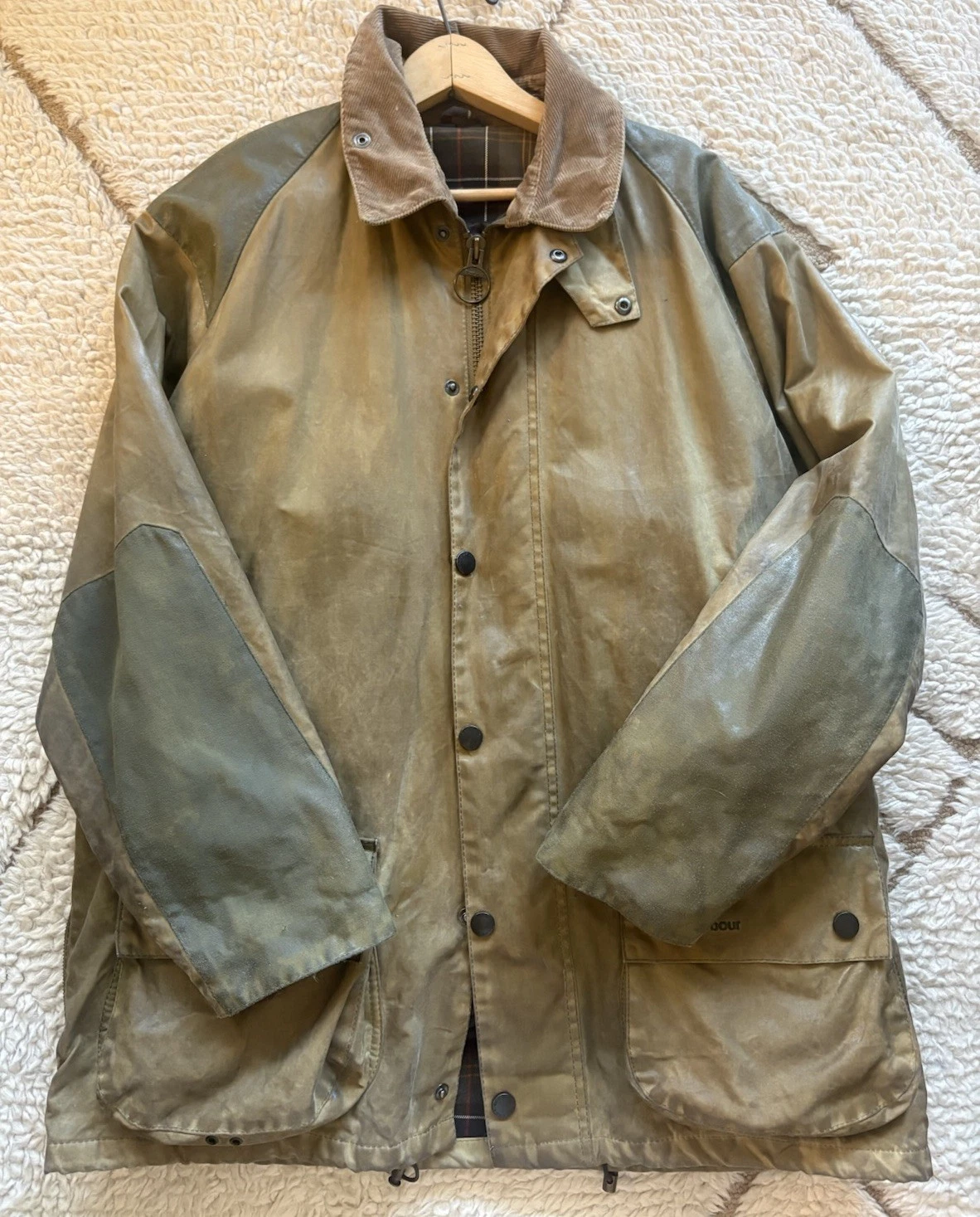 Barbour Beaufort Sporting Waxed Rustic Brown Size C44/ 112 Jacket Lined Coat