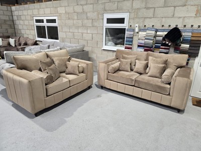 Sofas 3+2 Seater Madrid Beige Plush Velvet Brand New UK