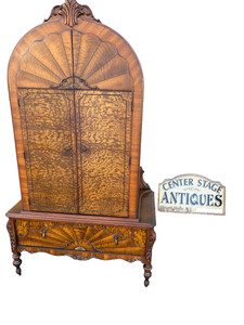 67453  Art Deco Chifferobe with Sunburst Veneer and Carved Details