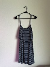 American Eagle Navy Blue & White Striped Ruffle Flounce Mini Dress Size S