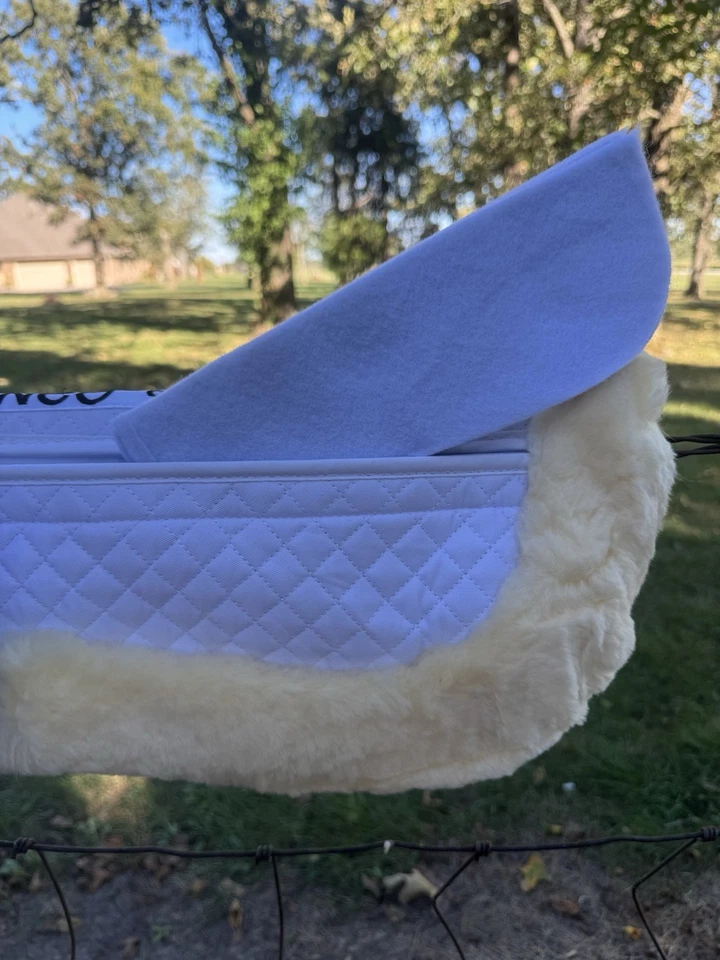 Nuevo Sillín Corrección Inglés Media Almohadilla Enrollado con Piel de Oveja Tamaño Completo Foto 2 de 4