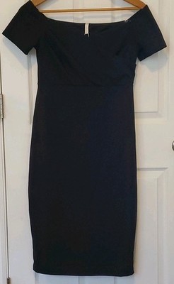 PinkBlush Women's Maternity Black Off Shoulder Sheath Midi Dress Stretch Size L