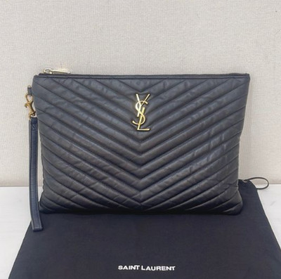 Saint Laurent Matelasse Monogram Clutch Bag Black Medium Pre-Owned