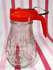 Darling Mid Century MEDCO Red Spring Action Lid Textured Glass Syrup Pitcher