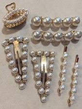 Lot of 7 Faux White Pearl Barrettes  Hair Pins for Wedding Proms Dance Elegant