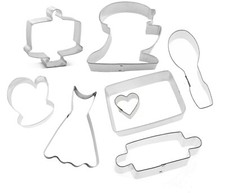 8 Piece Baking Cookie Cutter Set Mixer Rolling Pin Apron Spoon Metal School Gra