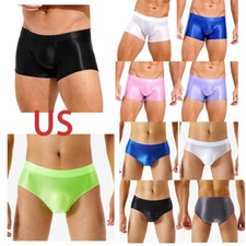 Men's Glossy See through Short Pants Satin Bottom Tights Swimwear Underpants