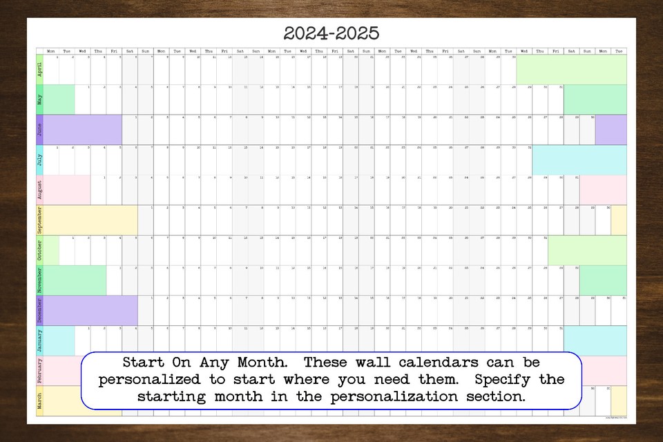 Large Wall Calendar Start On Any Month, 36
