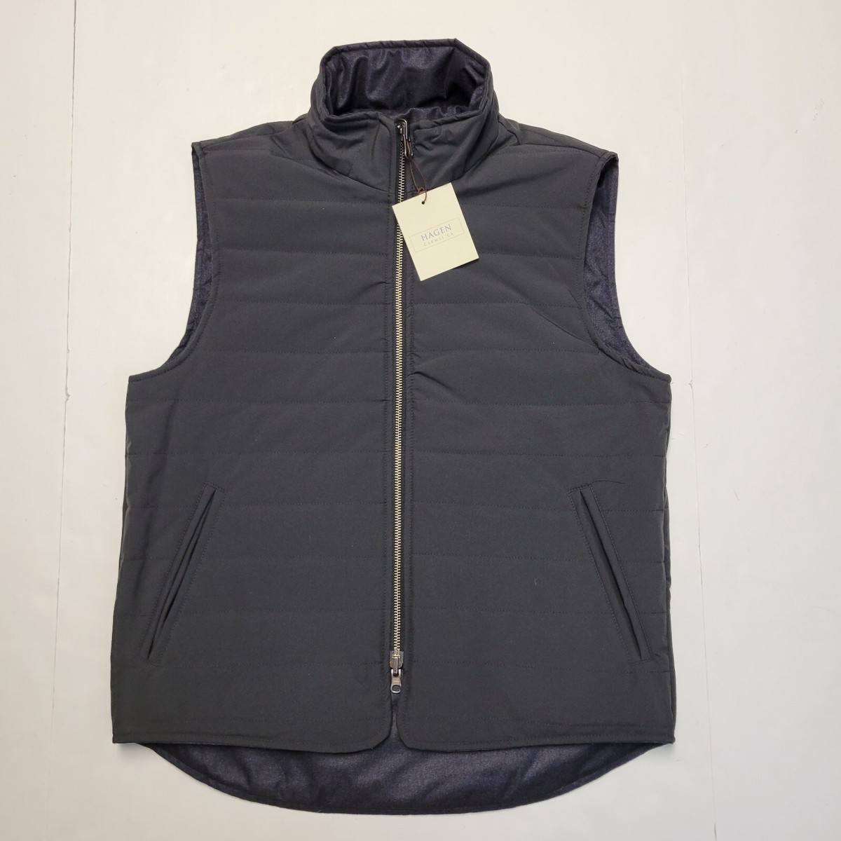 本日迄最終価格【ほぼ未使用】TECH REVERSIBLE WIND VEST HAGEN CARMEL Black Blue Quilted Tech Vest Reversible Full