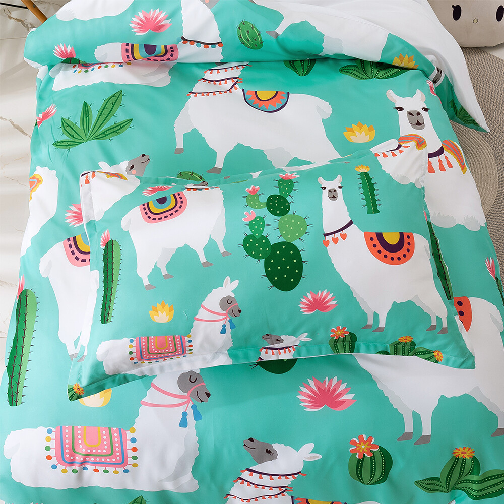 3D Alpaca Cactus Floral Green Quilt Cover Set Duvet Cover Bedding